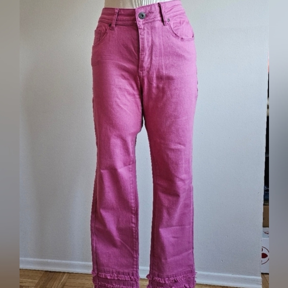 CHARLIE B Pink Ankle Jeans with Frayed Hem - Picture 2 of 5